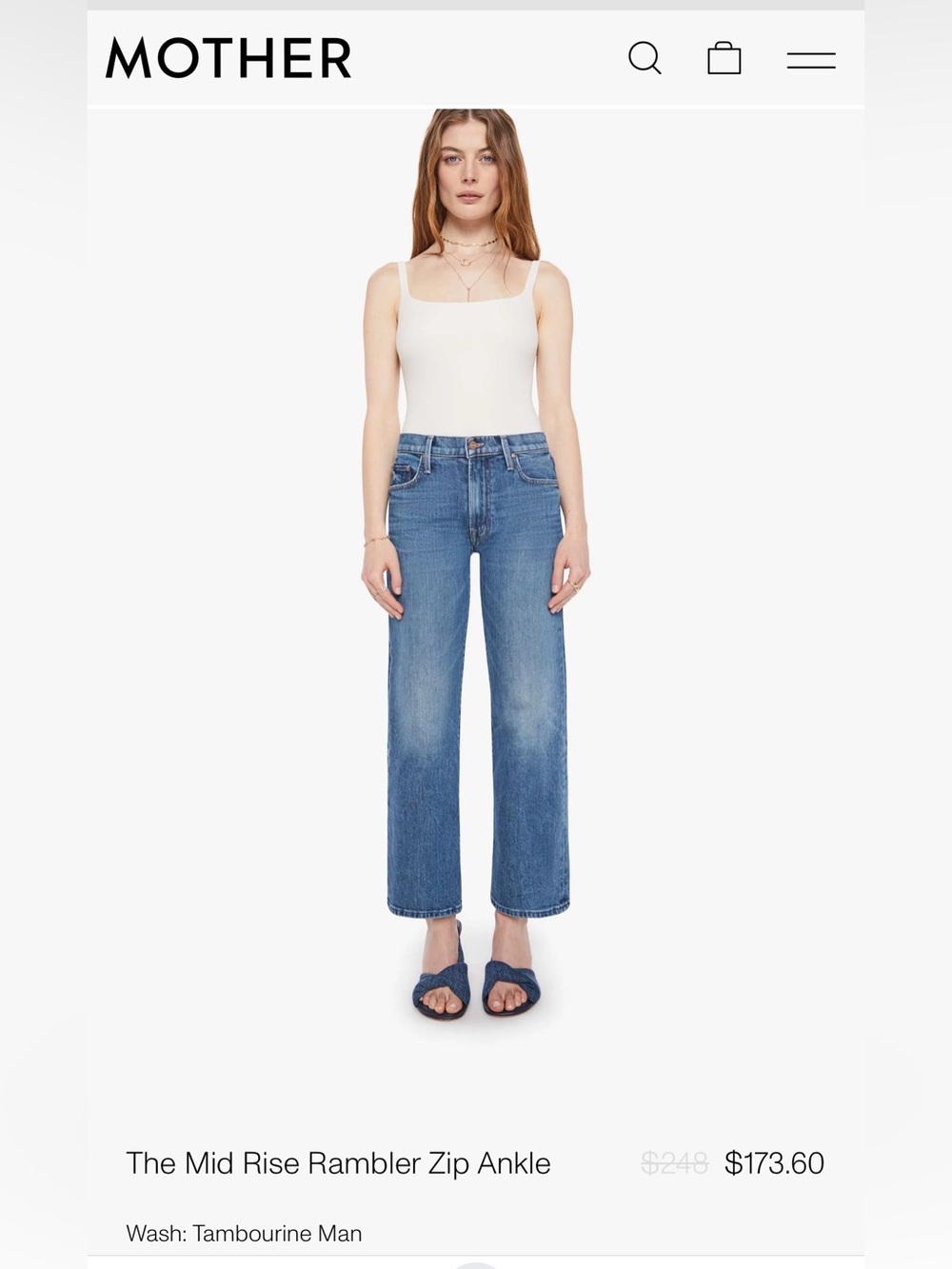 MOTHER Mid-Rise Cropped Straight Jeans in Medium Blue